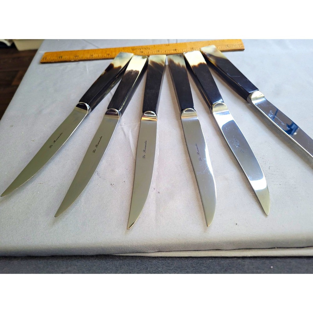 Set Of 6 De Renaudin, Cow Horn Handle Knives 10"
